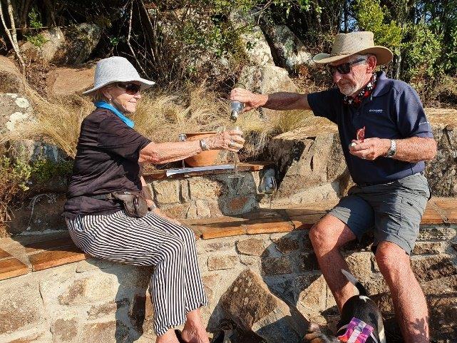 Mr and Mrs Alberti returned to site to celebrate the completion of the Robertson Bench